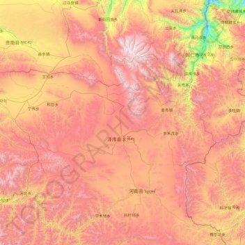 Mapa topográfico 泽库县, altitude, relevo