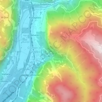 Mapa topográfico La Gusela, altitude, relevo