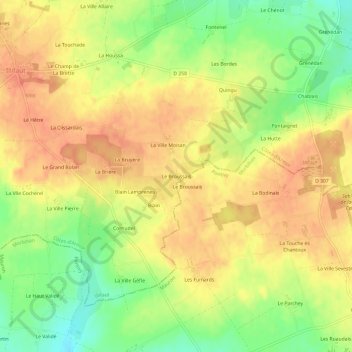 Mapa topográfico Le Broussais, altitude, relevo