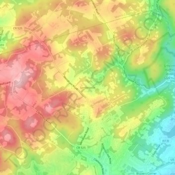 Mapa topográfico Somersetin, altitude, relevo