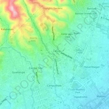 Mapa topográfico Lahug, altitude, relevo