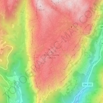 Mapa topográfico Pedra Rajada, altitude, relevo