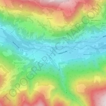 Mapa topográfico Lainach, altitude, relevo