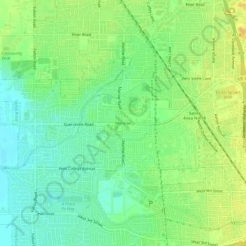 Mapa topográfico Monroe, altitude, relevo