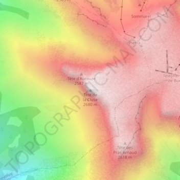 Mapa topográfico Tête de la Cluse, altitude, relevo