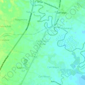 Mapa topográfico Cagamutan Norte, altitude, relevo