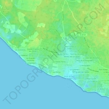 Mapa topográfico Les Terres, altitude, relevo