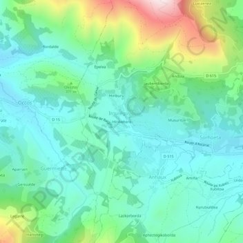 Mapa topográfico Hiribehere, altitude, relevo