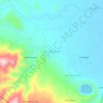 Mapa topográfico Llano Grande, altitude, relevo