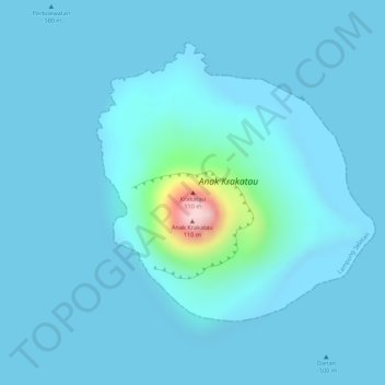 Mapa topográfico Krakatoa, altitude, relevo
