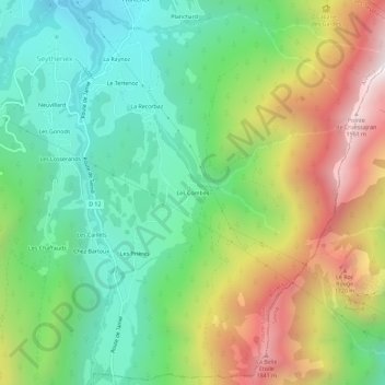 Mapa topográfico Les Combes, altitude, relevo