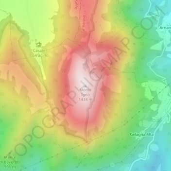 Mapa topográfico Monte Igno, altitude, relevo