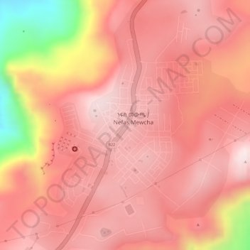 Mapa topográfico Nefas Mewucha, altitude, relevo