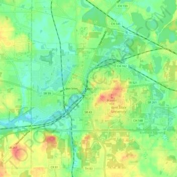 Mapa topográfico Kent, altitude, relevo