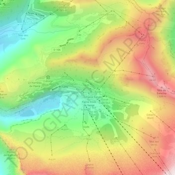 Mapa topográfico Flaine Forêt, altitude, relevo
