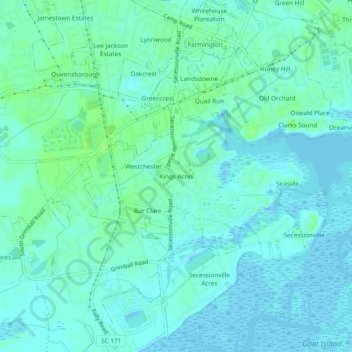 Mapa topográfico Kings Acres, altitude, relevo