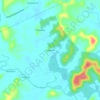 Mapa topográfico Inayawan, altitude, relevo