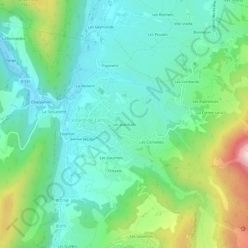 Mapa topográfico Les Jeandiats, altitude, relevo