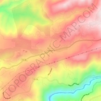 Mapa topográfico Pioneer, altitude, relevo