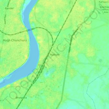 Mapa topográfico Naihati, altitude, relevo