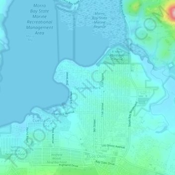 Mapa topográfico Baywood Park, altitude, relevo