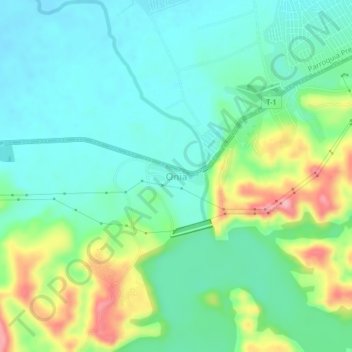 Mapa topográfico Onia, altitude, relevo