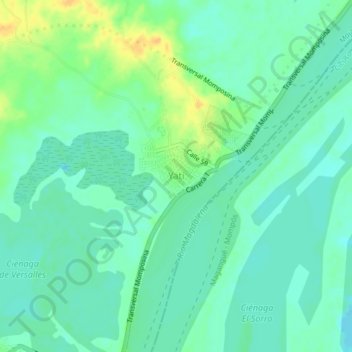 Mapa topográfico Yatí, altitude, relevo
