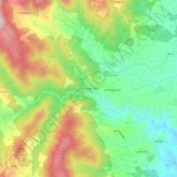Mapa topográfico Ponte Agli Stolli, altitude, relevo