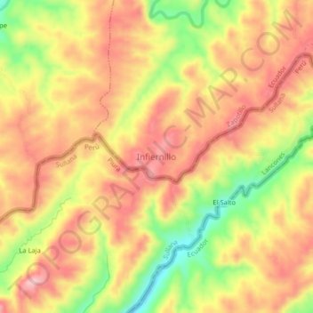 Mapa topográfico Infiernillo, altitude, relevo