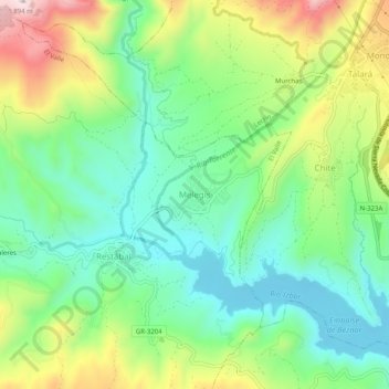 Mapa topográfico Melegís, altitude, relevo