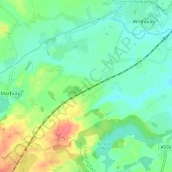 Mapa topográfico Marley Green, altitude, relevo