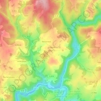 Mapa topográfico Virareix, altitude, relevo