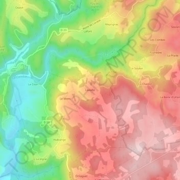 Mapa topográfico Lavialle, altitude, relevo