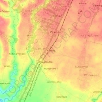 Mapa topográfico Pakisaji Kidul, altitude, relevo