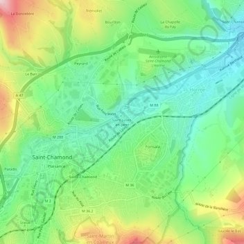 Mapa topográfico Saint-Julien-en-Jarez, altitude, relevo