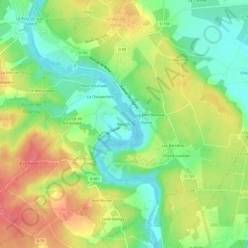 Mapa topográfico Boussac, altitude, relevo