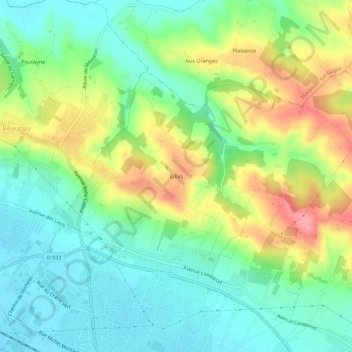 Mapa topográfico Billas, altitude, relevo