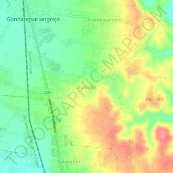 Mapa topográfico Bulurejo, altitude, relevo