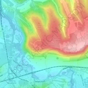 Mapa topográfico Box Hill, altitude, relevo