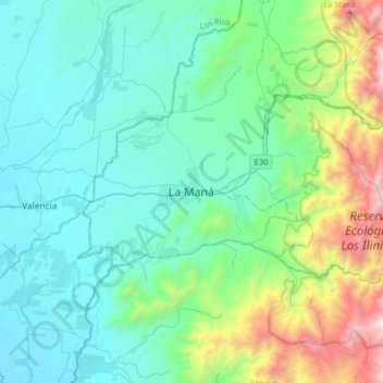 Mapa topográfico La Maná, altitude, relevo