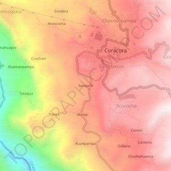 Mapa topográfico Sanquini, altitude, relevo