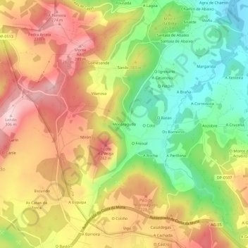 Mapa topográfico Monteagudo, altitude, relevo