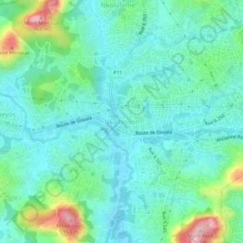 Mapa topográfico Nkolbisson, altitude, relevo