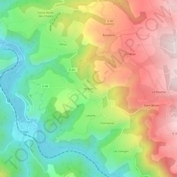 Mapa topográfico Vergues, altitude, relevo