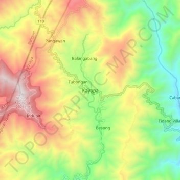 Mapa topográfico Kayapa, altitude, relevo