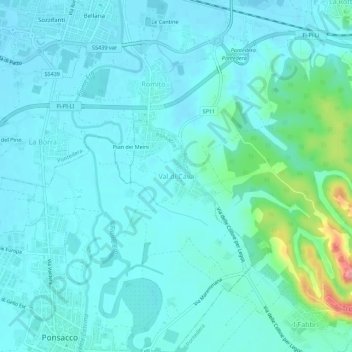 Mapa topográfico Val di Cava, altitude, relevo