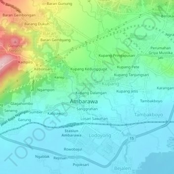 Mapa topográfico Kupang Tengah, altitude, relevo
