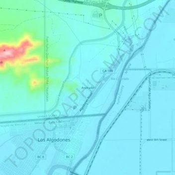Mapa topográfico Andrade, altitude, relevo