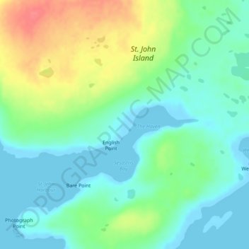 Mapa topográfico St. John Island, altitude, relevo