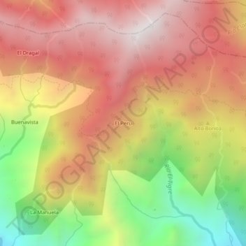 Mapa topográfico El Peru, altitude, relevo